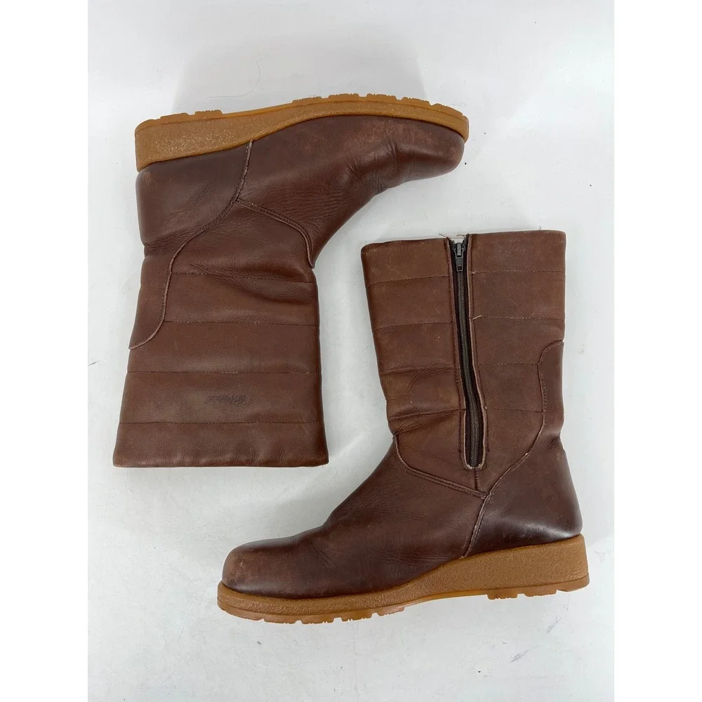 Blondo Mid Calf Winter Boots Womens 11 Brown Leather Quilted Zip Shearling Lined